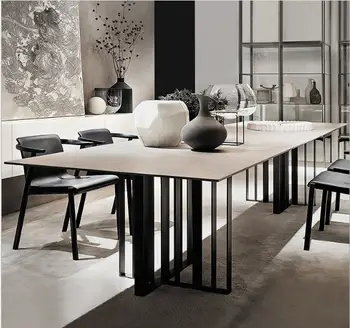 dizaineris unikali nerūdijančio plieno, marmuro, valgomojo kambario komplektas su stačiakampis stalas ir 4 odinės kėdės mesa de jantar muebles comedor