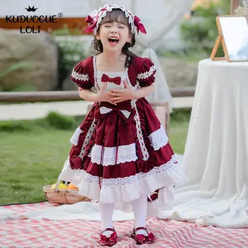 Mielas Vaikų Lolita Dress Kūdikių Mergaičių Studentų Saldus Šalies Kostiumų Nuimamos Rankoves Asimetrija ispanijos Karaliaus Stiliaus Fėja BIURAS