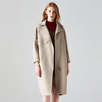 ilgas vilnonis mišiniai kašmyro paltai moterims 2019 m. rudens žiemos laisvalaikio moteriški švarkai plius dydis aukštos kokybės smėlio spalvos dvipusis