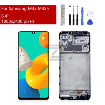 Samsung Galaxy M32 LCD Ekranas Jutiklinis Ekranas skaitmeninis keitiklis komplektuojami Su Rėmo Samsung M325 Ekrano Pakeitimas, Remontas, Dalys