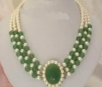 Gražūs Papuošalai 7-8mm baltos spalvos Gėlavandenių perlų žalia akmens Karoliai pakabukas