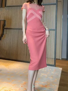 Vasaros drabužių 2021, kontrasto spalvų savęs auginimo ir dizaino prasme ilgai skyriuje, nauja suknelė vestido feminino O-Kaklo