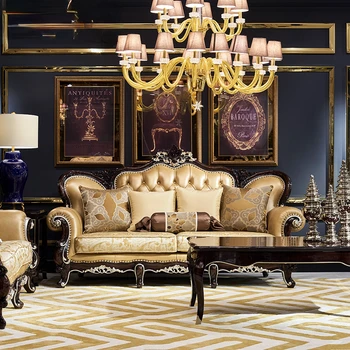 Amerikos lengvojo prabanga kambarį medžio masyvo odos sofos, kartu visiškai naujus klasikinio prancūzų villa baldai