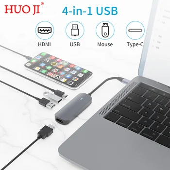 HUO BĮ 4-in-1 C Tipo Adapteris su 4K USB C iki HDMI Hub 100W Galios Tiekimo USB 3.0 