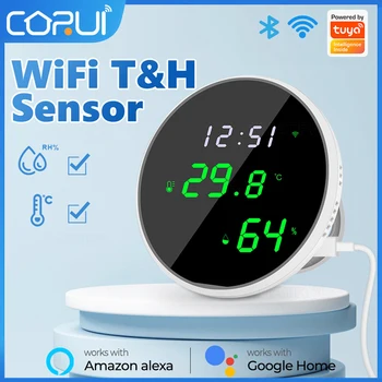 CoRui Tuya WiFi Smart Oras Stotis Patalpų Termometras su Drėgmėmačiu Jutiklis LCD Ekranas, Signalizacija, Alexa, Google 