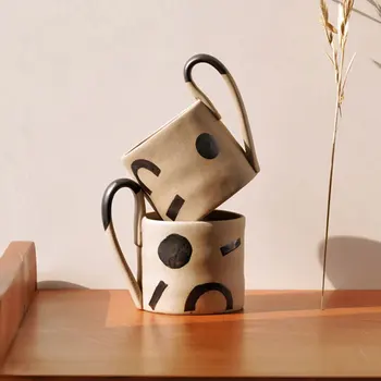 Japonija Kūrybos Geometrinis Kavos Puodeliai Su Big Tvarkyti Asmeninį Keramikos Arbatos Puodeliai Senovinių Namų Biuro Drinkware Unikalus Puodelis Dovanų