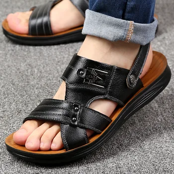 Lauko 2022 vasaros paplūdimio sandalai vyrams batai platformos dvejopo naudojimo šlepetės kvėpuojantis odos batus vyras sandalai aukštos kokybės