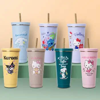 Naujas Hello Kitty Mano Melodija Kuromi Sanrio 750 Ml Dvigubo Vakuumo Išlaikyti Šiltas Nerūdijančio Plieno Šiaudų Puodelis su Dangteliu Kavos Puodelio, Puodelis Dovanų