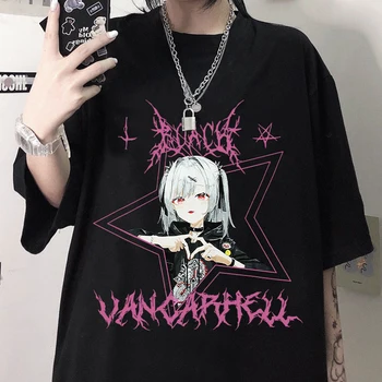 Harajuku Marškinėliai Estetinės Gothic Punk anime Trumpas Rankovės O-Kaklo Viršūnes Moterys vasarą laisvi negabaritinių gatvės Y2K Drabužius spausdinti Marškinėliai