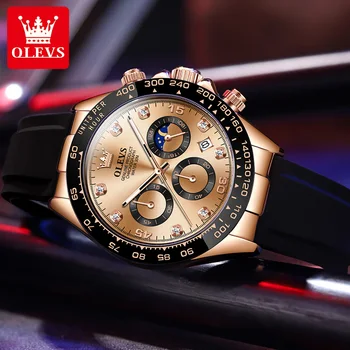 OLEVS Prabangus Diamond Rose Gold Kvarco Žiūrėti Vyrų Mados Silikono Karinės Vandeniui Sporto Chronograph Watches Relogio Masculino