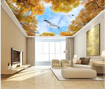 3d lubų freskomis sienos popieriaus pasirinktinius nuotraukų Gražus auksinis ruduo aukso grove Namų puošybai kambarį tapetai, sienų ir 3 d