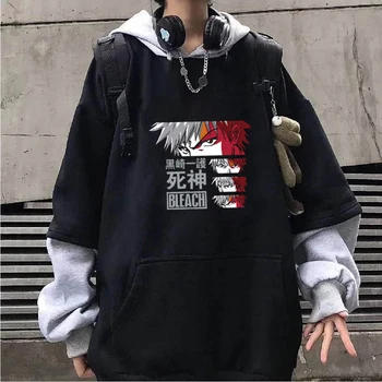 Japonija BALINIMO Spausdinti Anime Hoodie Gobtuvu Streetwear Megztiniai Vyrams/Moterims Prarasti Plius Vilnos Netikrą Dviejų dalių Susiuvimo Hoodies Viršų