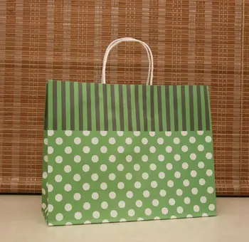 10vnt Žaliųjų Taškų ir juostele spausdinti dovanų Pirkinių Popieriniai maišeliai su rankena Nešiojamų dovanų paketą vestuvių, gimtadienio šventė