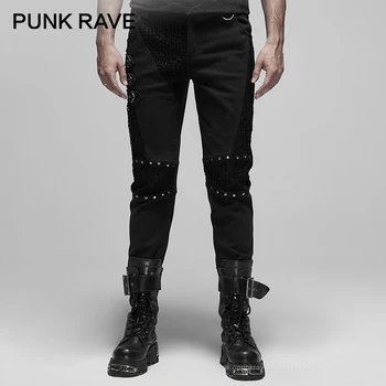 PUNK RAVE Vyrų Punk Stiliaus Klasikinis Paprasta Stiliaus Kelnės Rupi Ruoželinio Audinio Akies Sudurti Vyras Pieštuku Kelnės