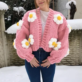 2022 megztinis mados audinio rudenį naujų moterų mados apvalios kaklo žibintų rankovėmis megztiniai megztinis trumpas megztinis lėlės megztinis