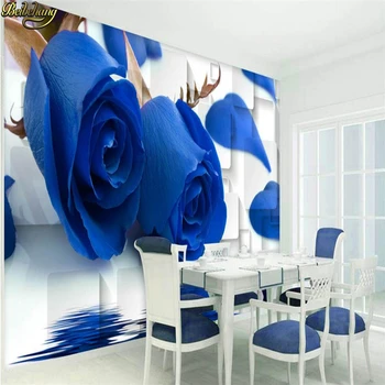 beibehang Užsakymą foto tapetai didelis sieninis blue rose atspindys lange 3D kambarį, miegamąjį, TV wall papel de parede
