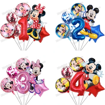 1Set Disney Mickey Mouse Šalies Balionai Minnie Balionų, Konfeti Skaičius Balionas Baby Shower Gimtadienio Dekoras Vaikų Žaislas Dovanos