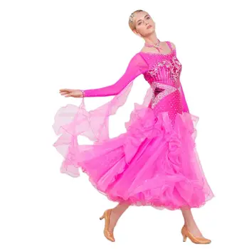 B-16173 Naujas Rožinės spalvos Sportinių Sklandžiai Suknelė Naują Standarto Sportinių Suknelės Moterims ilgomis Rankovėmis Suaugusiųjų Valsas suknelė parduodama