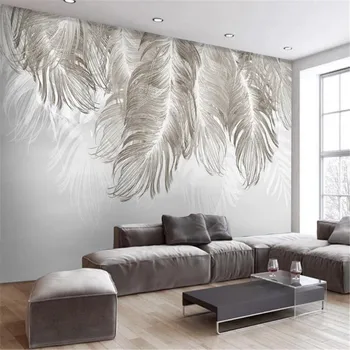 Milofi užsakymą neaustinių tapetai, freskos Šiaurės šalių šiuolaikinio minimalistinio ranka-dažytos plunksnų sofa-lova, TV foną, sienų tapyba