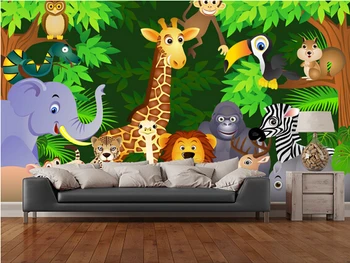 Custom papel de parede infantil,Gyvūnai, Džiunglių,3D animacinis tapetai gyvenamasis kambarys, vaikų kambarys, TV sienų tapetai