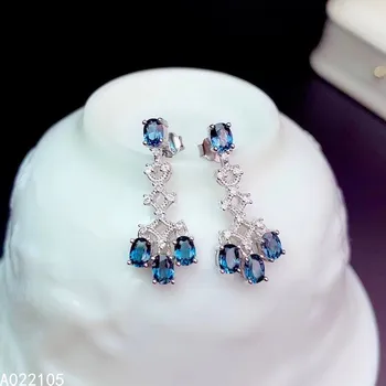 KJJEAXCMY bauda papuošalai 925 sterlingas sidabro inkrustacijos Gamtos London blue Topazas moterims, elegantiškas klasikinis perlas ausies auskarai smeigės parama