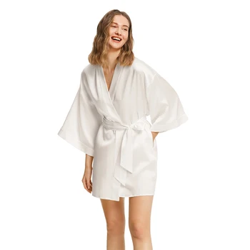 22 Momme Nekilnojamojo Šilko Skraiste Moterų Blizgaus Šilko Seksualus Mini Skraiste Ponios Mados Laisvalaikio Kietas Kimono Chalatą Šiltą Confort