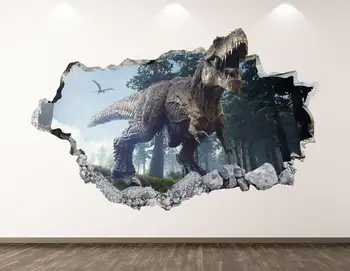 Dinozaurų Sienos Lipdukas - T-Rex 3D Sutriuškino Sienos Menas, Lipdukas Vaikai Kambario Dekoro Vinilo Namų Plakatas Užsakymą Dovana KD176