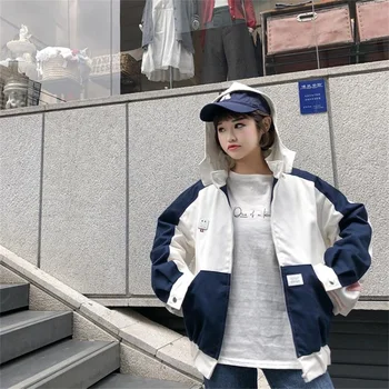 Pavasarį ir rudenį naujų moterų korėjos versija prarasti spalvą sumaišyti laukinių striukė su gobtuvu studentų Harajuku kailis beisbolo vienodas