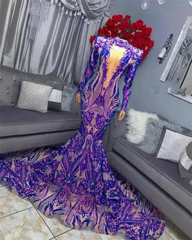 Prabangių Pietų Afrikos Prom Dresses Undinė Ilgomis Rankovėmis Blizgančiais Juoda Merginos, Nigerija Chalatas De Soiree Vakaro Suknelės Suknelė