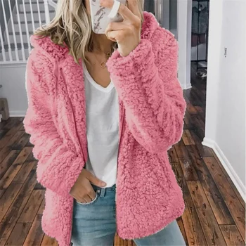 Abrigo de lana de cordero a la moda para mujer, chaqueta polar peluda y cálida con cremallera, recortada,V1 Otoño e Invierno