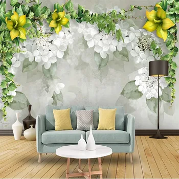 Custom 3D Modernus Sieninis Tapetai Šiuolaikinės Estetinės Kaimiškas Gėlių Ir Vynmedžių Sofa-lova, TV Foną, Papel De Parede Papel Pintado Sumalti