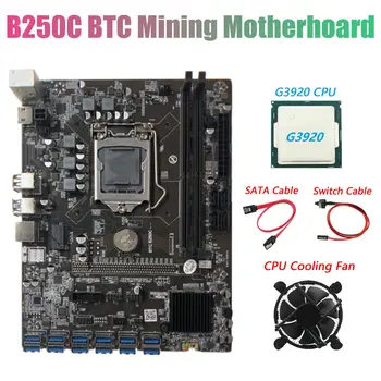 B250C BTC Kasybos Plokštė su G3920 ar G3930 CPU+Ventiliatorius+SATA ir Pereiti Kabelis 12X PCIE su USB3.0 GPU Lizdas Paramos DDR4 RAM DIMM