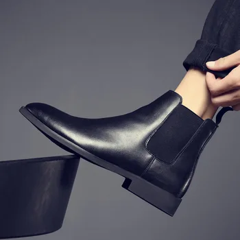 vyrai atsitiktinis originalus odiniai batai juoda tendencija kaubojiškų batų kvėpuojantis kietas 