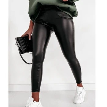 Wepbel Liesas Streetwear PU Pieštuku Kelnės Kelnės Persikų Klubo Slim Fit PU Kelnės Moterims Seksualus Aukšto Juosmens Ilgos Odinės Kelnės