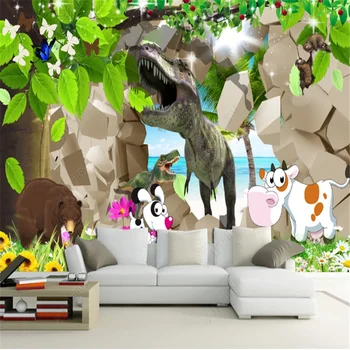 3D Dinozaurai Tapetai Kambarį Didelis Medis Kraštovaizdžio Graži Vaikų kambario Sienų Fone Sienos Popieriaus Namų Dekoro