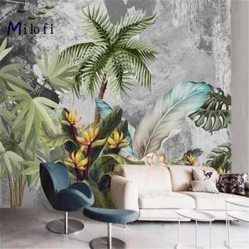 Milofi užsakymą 3D tapetai, foto freskos Šiaurės šalių šiuolaikinės ranka-dažytos abstraktaus meno lapų augalų miegamajame, gyvenamasis kambarys fono sienos