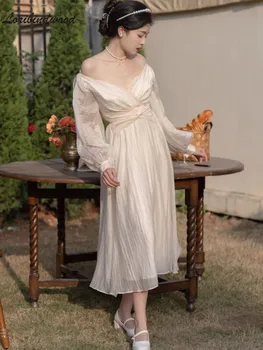 2022 Naujas Mados Kilimo Ir Tūpimo Tako Kietos Spalvos Elegantiškas Midi Ilgio Suknelė Moterims Derliaus Prašmatnus Vestidos Vasaros Suknelė Rūbeliai
