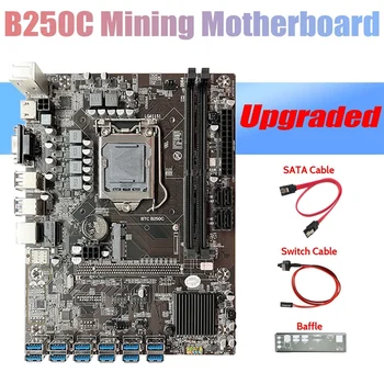 B250C ETH Miner Plokštė+Pertvara+SATA Kabelis+Switch Kabelis 12 PCIE Su USB3.0 Grafika Kortelės Lizdas LGA1151 Už BTC Kasyba