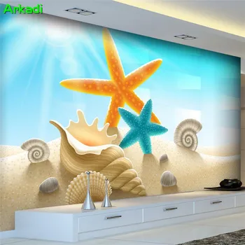 Pasirinktinius Nuotraukų 3D Gražus Paplūdimys Paplūdimio Žvaigždė Shell Tapetai, Freskos svetainė, Miegamasis, Sofa-lova, TV Sienos Vaikų Kambaryje freskos