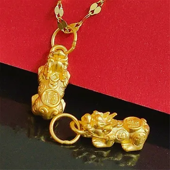 Grynas 999 24K Geltonojo Aukso Turto Dragon Sūnus Pixiu Pakabukas 0.3-0.5 g