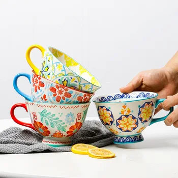 Rankų dažytos keramikos puodelis mažų šviežių pusryčiai puodelio avižų taurės mikrobangų pieno taurės didelės talpos popietę arbatos puodelio