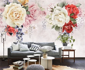 Pietryčių Azijoje 3D ranka-dažytos sodas, gėlės, rožių žiedų sofa-lova, TV foną, sienų lipdukai užsakymą tapetai, freskos