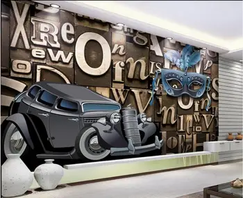 3d sienų freskomis tapetai kambarį Laišką anglų retro classic car kaukė įrankius, tv foną, namų dekoro tapyba