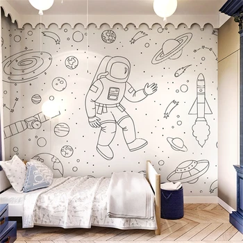Pasirinktinę Animaciją freskos astronautas tapetai vaikų kambario dekoro tapetai berniukas mergaitė miegamasis meno tapetų sienų lipdukai