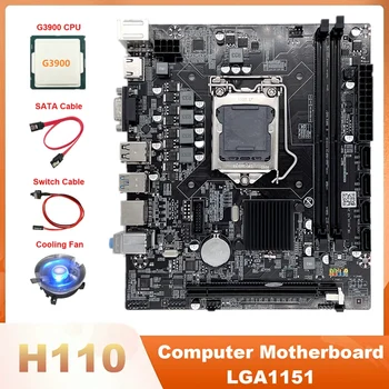 H110 Kompiuterio Plokštę LGA1151 Palaiko Celeron G3900 G3930 CPU Su G3900 CPU+Vėsinimo Ventiliatorius+Switch Kabelis+SATA Kabelis