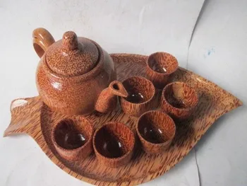 Rinkinys Išskirtinį Kinijos wenge ranka raižyti arbatinukas su šešių mažų puodeliai