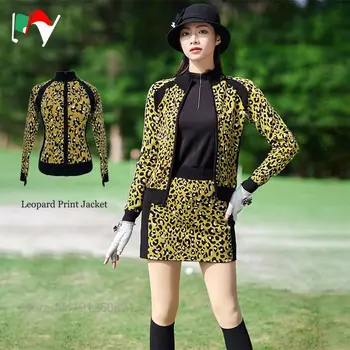MANO Rudens Žiemos Ponios Vėjo Šilta Golfo Striukė Leopardas Spausdinti Megzti Sporto Paltai Moterims ilgomis rankovėmis Slim Outwear Visą Užtrauktukas