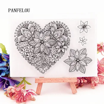 PANFELOU 14.5x10cm Gėlių širdies Skaidrios Silikoninės Gumos Aišku, Antspaudai animaciją Scrapbooking/ 