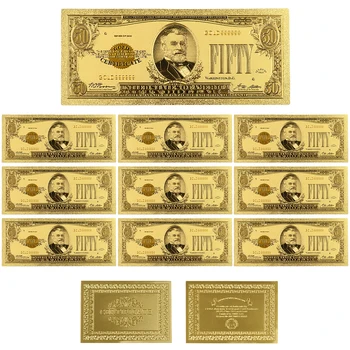 1928 Metų Spalvinga Aukso Banknotų 50 Usd 24k Aukso Folija, Popieriaus, Pinigų, Unikalių Suvenyrų Dovanos Originalo Dydis Bill Dėmesį, 10 Vnt.