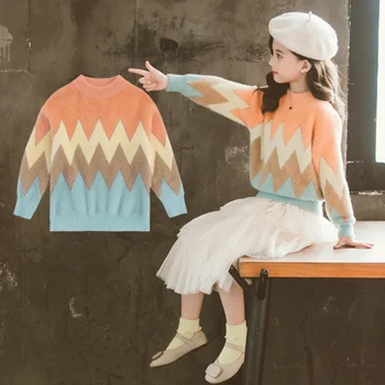 Merginos Megztinis Vaikai Kailis Outwear 2021 Princesė Plius Aksomo Tirštėti Šiltas Žiemą, Rudenį Šukuotinės Medvilnės Megztinis Vaikų Drabužiai